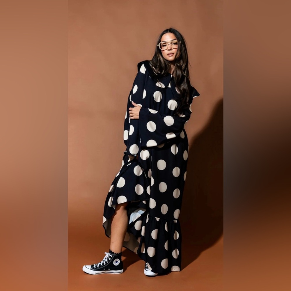 Doing What I Damn Well Please Collared Polka Dot Maxi Dress